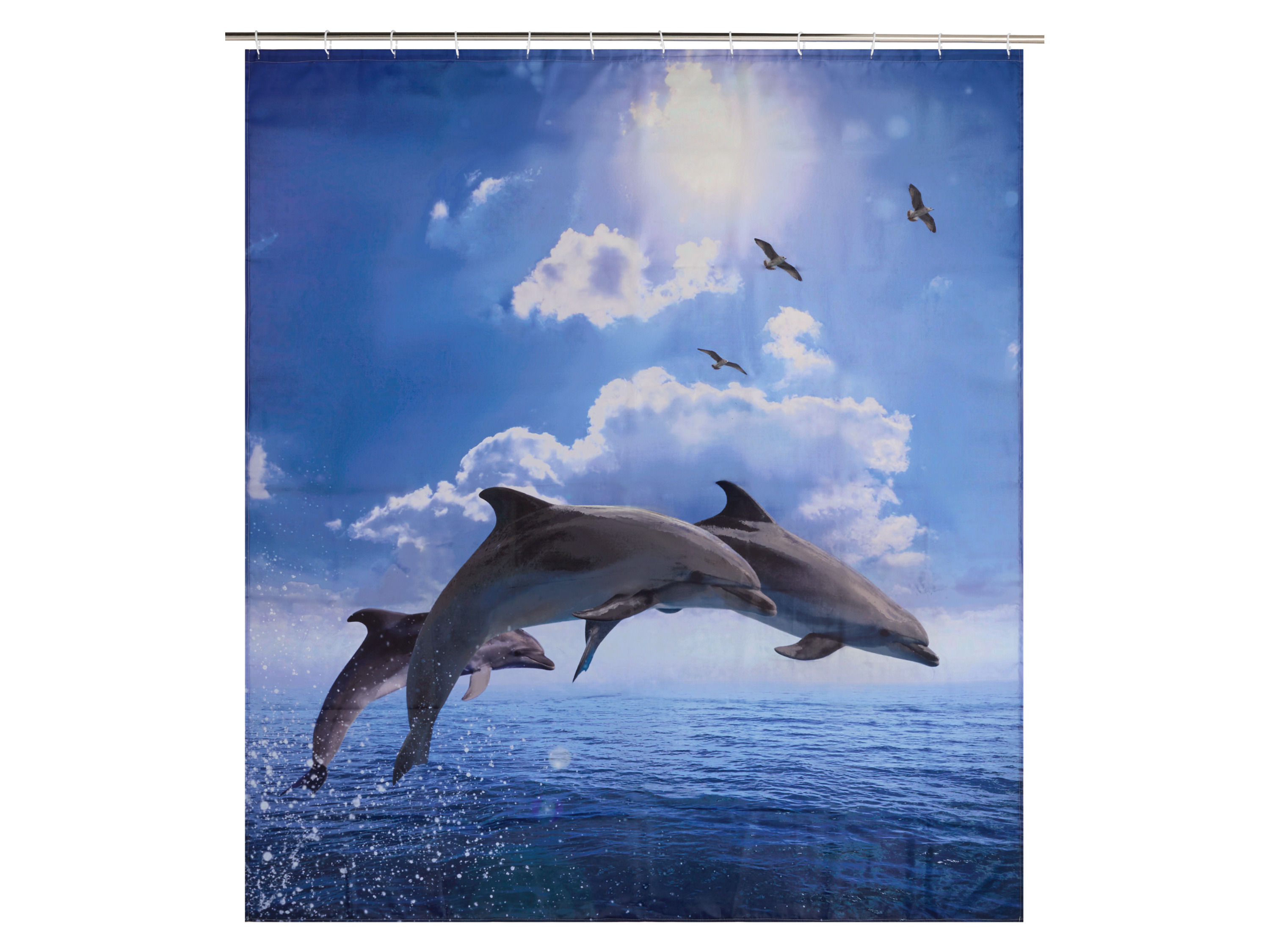 LIVARNO® Zasłona prysznicowa, 180 x 200 cm (Delfiny)