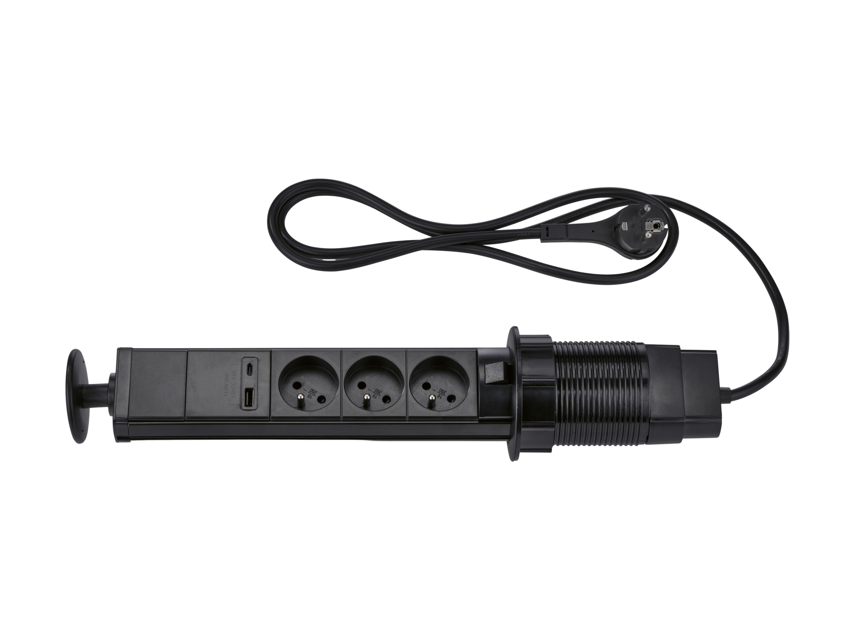 TRONIC® Listwa zasilająca stołowa / Wysuwana listwa zasilająca stołowa (Z 3 gniazdkami, Czarny)
