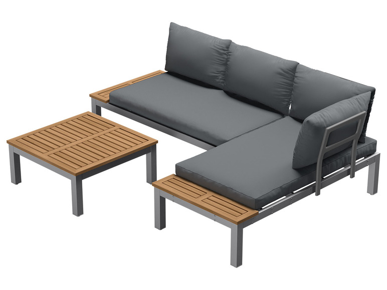 Pełny ekran: LIVARNO home Narożna kanapa ogrodowa z aluminium i drewna, 3 elementy - zdjęcie 1