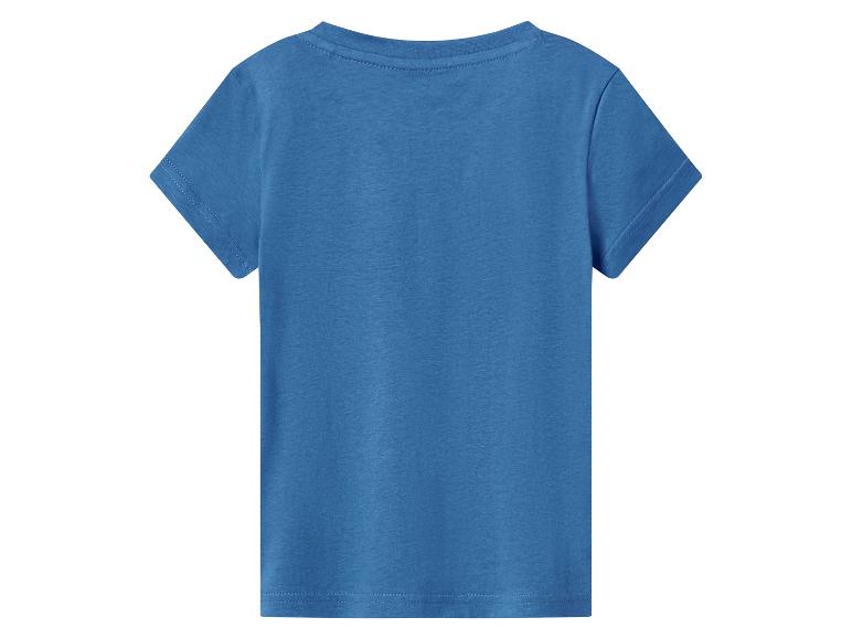 Gładki niebieski T-shirt dziecięcy, widok z tyłu.