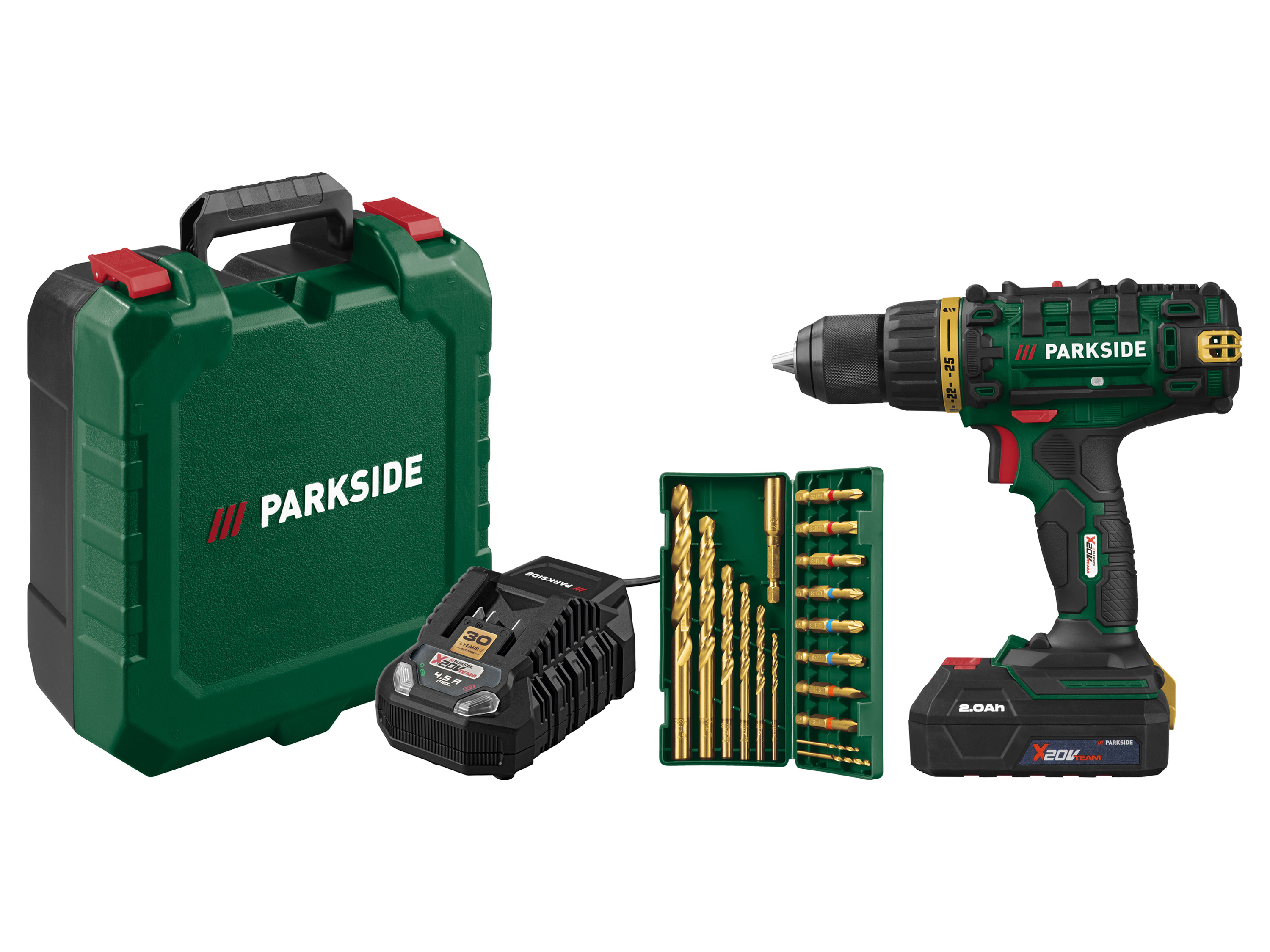 PARKSIDE® Akumulatorowa wiertarko-wkrętarka 20 V Limited Edition PABS 20-Li G8 (z akumulatorem i ładowarką) (zielony)