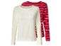 Zestaw dwóch damskich koszulek z długim rękawem: jedna gładka biała i jedna czerwona w białe paski.