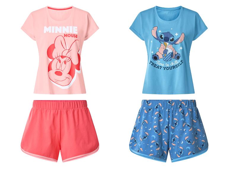 Piżamy damskie z koszulką i szortami: różowa z Myszką Minnie i niebieska ze Stichem.