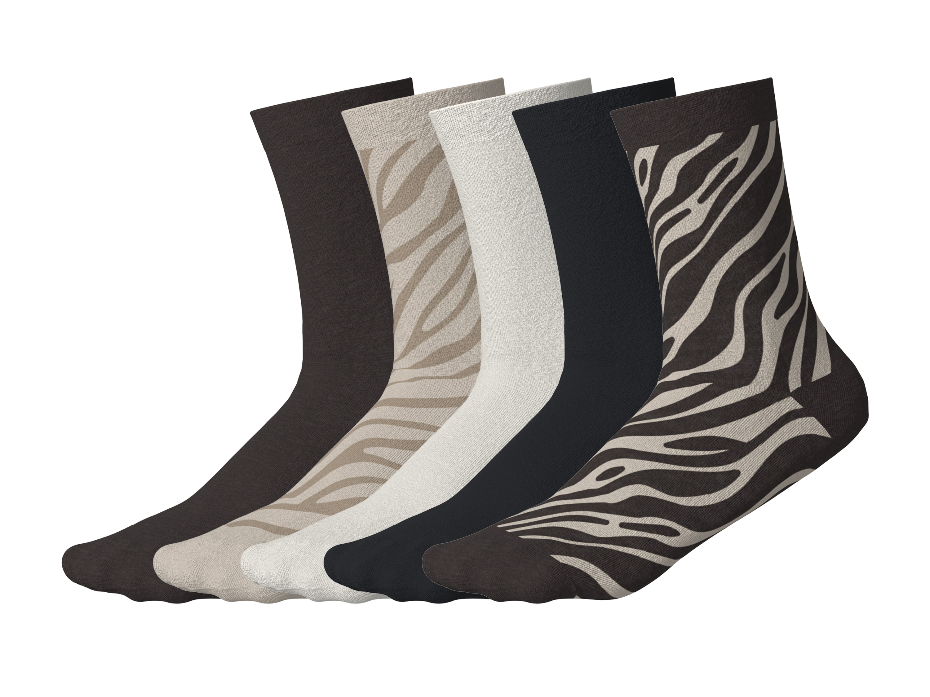 ESMARA® Skarpety damskie, 5 par (wzorzysty/brązowy/biały/czarny, 39-42)