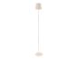 Minimalistyczna lampa podłogowa w kolorze beżowym.