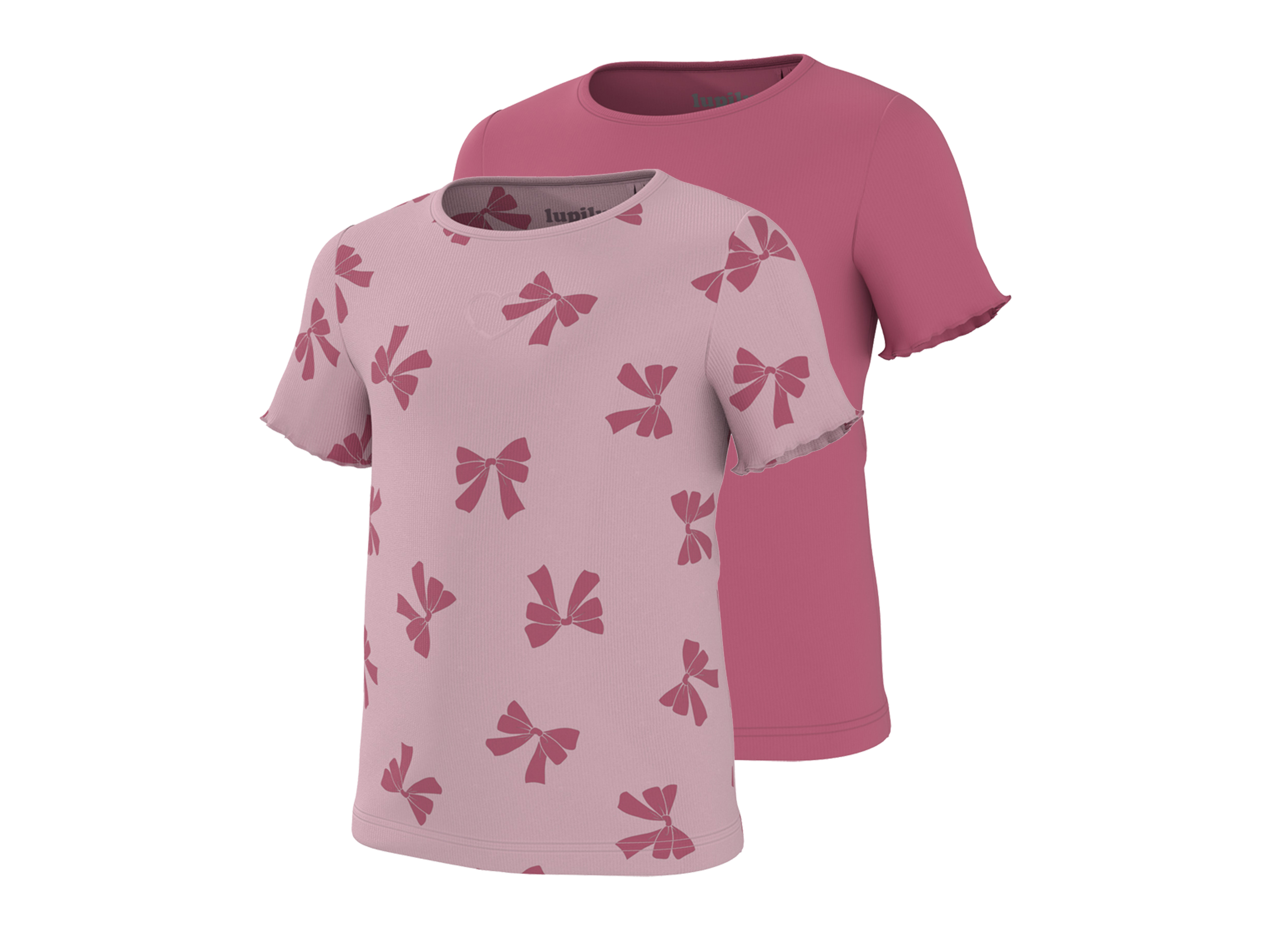 LUPILU® T-shirt dziecięcy z bawełną, 2 sztuki (Wstążka/różowy, 98 - 104)