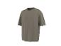 Gładki oliwkowozielony T-shirt oversize z krótkimi rękawami i okrągłym dekoltem.