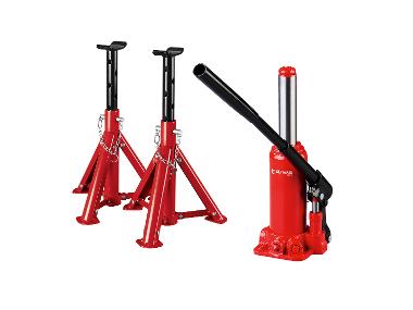 ULTIMATE SPEED® Zestaw samochodowy: Podnośnik hydrauliczny + 2 podpórki kobyłki