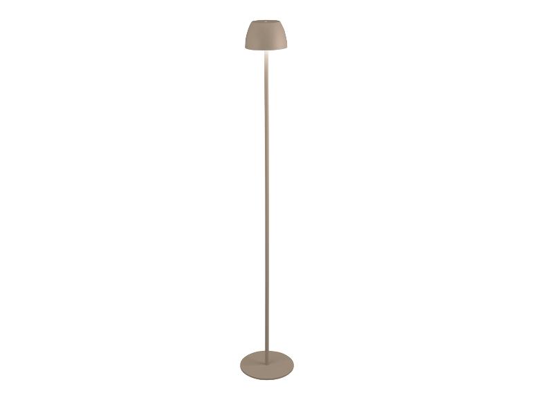Nowoczesna lampa podłogowa w kolorze taupe ze stożkowym kloszem.