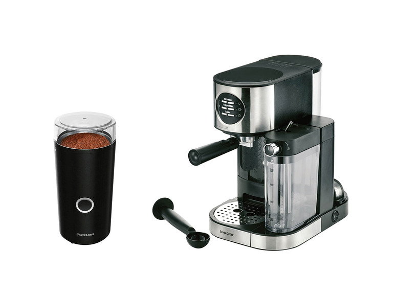 Pełny ekran: SILVERCREST Zestaw Ekspres ciśnieniowy do kawy ze spieniaczem mleka SEMM 1470 A2 i Elektryczny młynek do kawy SKME 180 B1 - zdjęcie 1