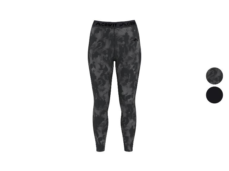 Damskie legginsy sportowe w szaro-czarny wzór moro z pasem z logo.