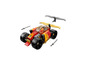 Samochód LEGO Ninjago z minifigurką i mieczami.