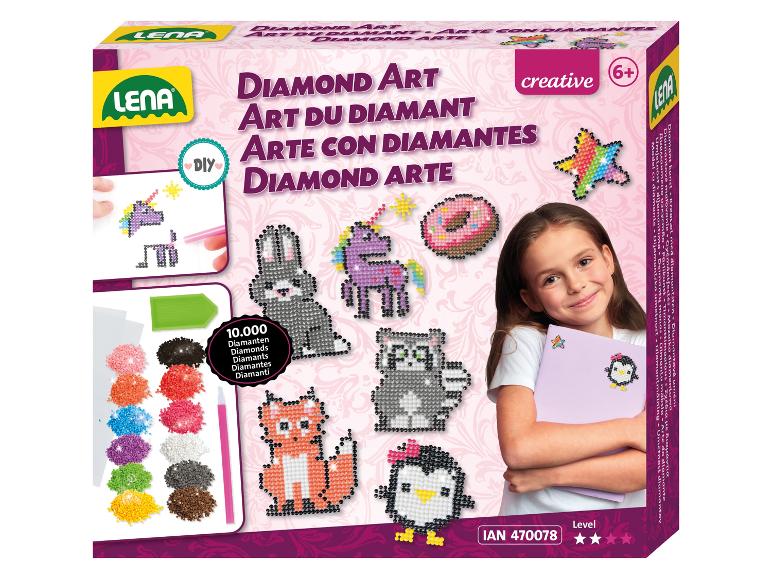 Zestaw Lena Diamond Art z jednorożcem, królikiem i innymi zwierzętami.