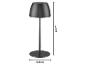 Czarna lampa stołowa o wysokości 20 cm i średnicy podstawy 8 cm.