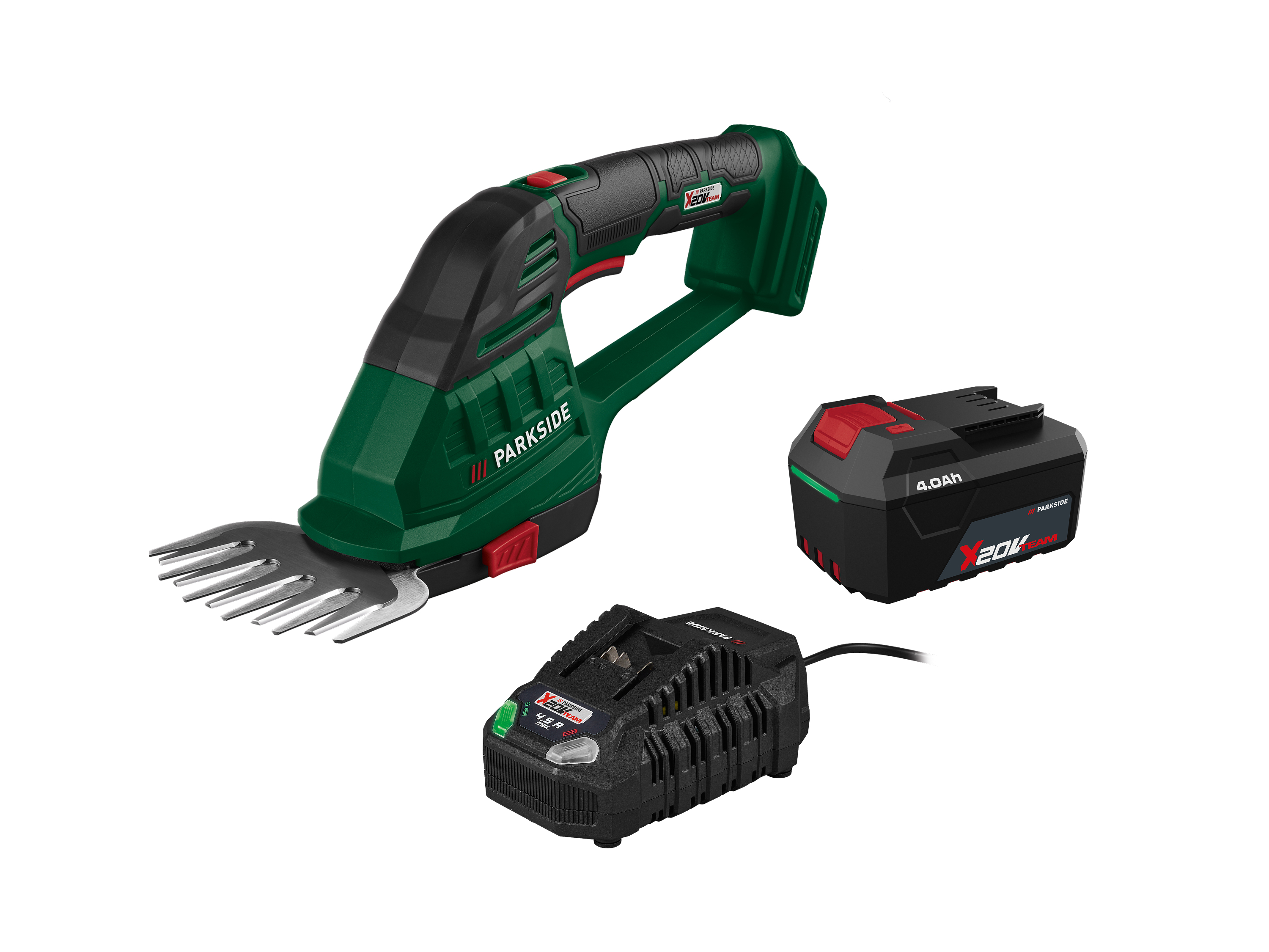PARKSIDE® Zestaw Akumulatorowe nożyce do trawy i krzewów, 20 V  z akumulatorem, 4 Ah i ładowarką, 4,5 A