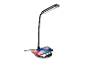 Nowoczesna lampa biurkowa z bezprzewodową ładowarką do telefonu.