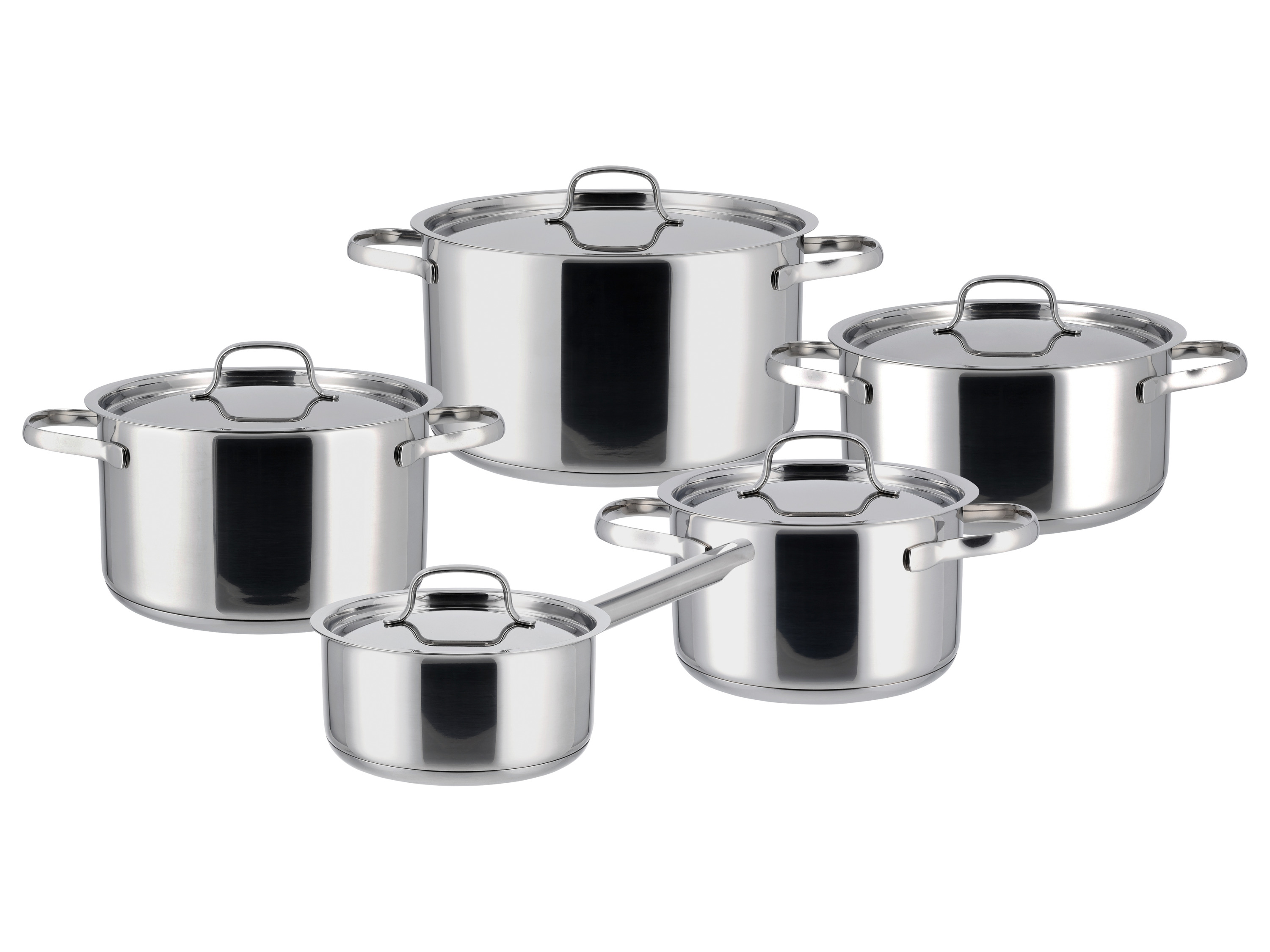 SILVERCREST® Zestaw 5 garnków premium z pokrywkami (Pokrywka ze stali szlachetnej)
