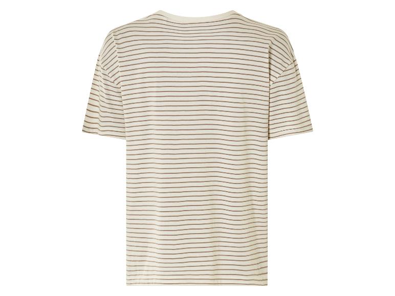 Biały T-shirt w brązowe paski.