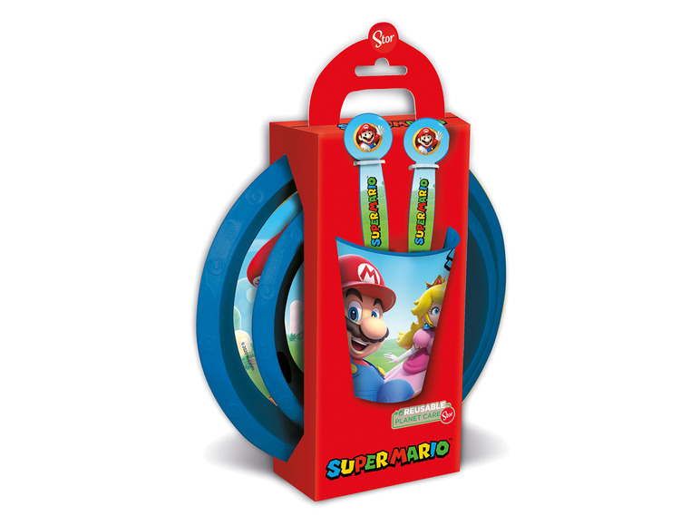 Zestaw naczyń Super Mario z talerzem i kubkiem.