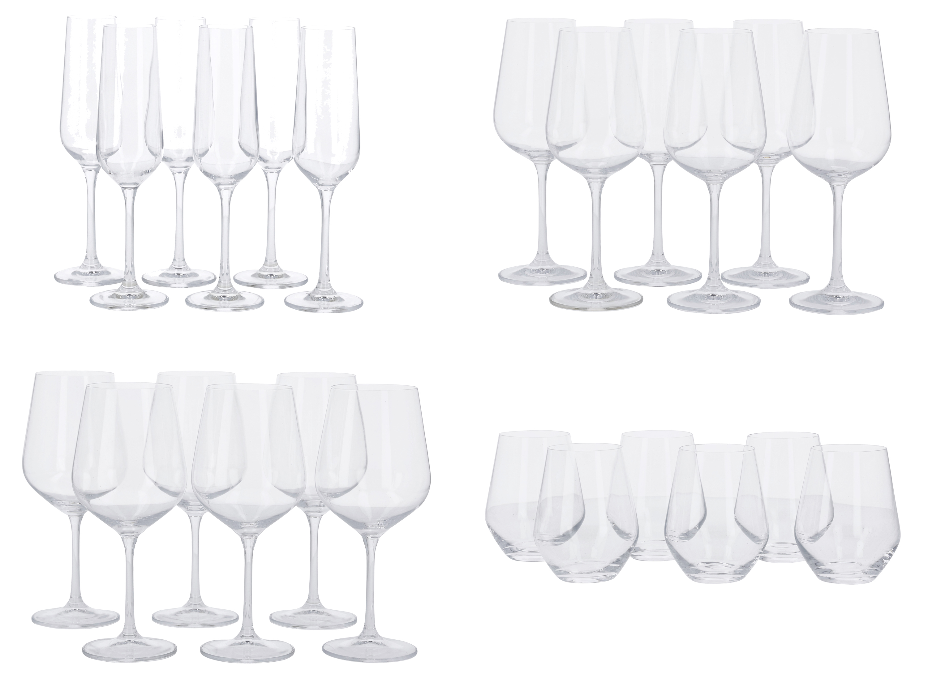 SILVERCREST® Kieliszki do szampana / Kieliszki do białego wina / Kieliszki do czerwonego wina / Szklanki do wody, 6 sztuk