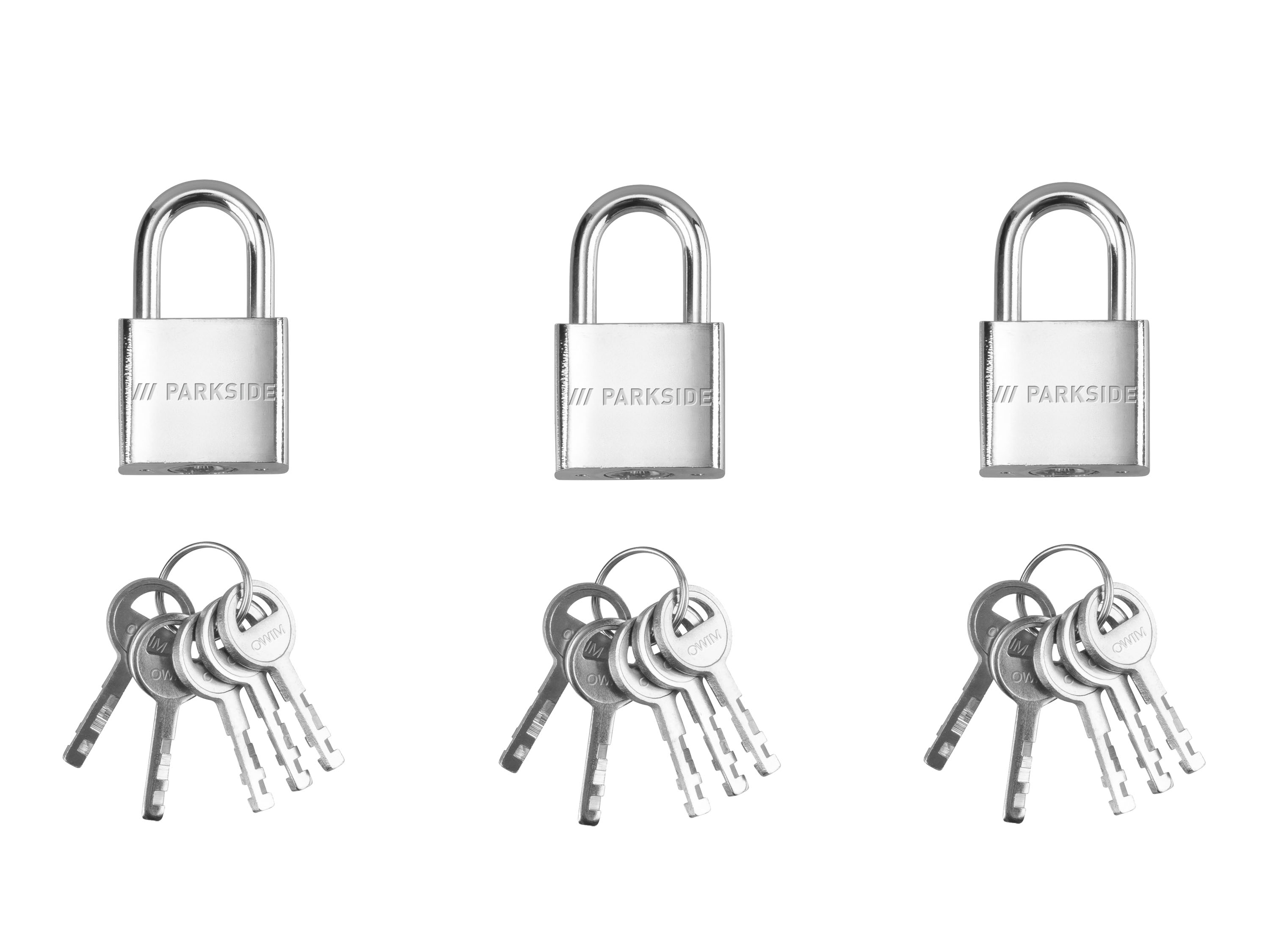 PARKSIDE® Kłódki / Kłódki szyfrowe / Kłódka zewnętrzna / Kłódka z linką stalową (Kłódka zestaw 3-elem.)