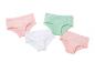 Trzy pary majtek, różowe, miętowe i białe w kropki.