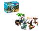 Figurki rycerzy Playmobil ze skrzynią skarbów, pająkiem, kuszą i innymi akcesoriami.