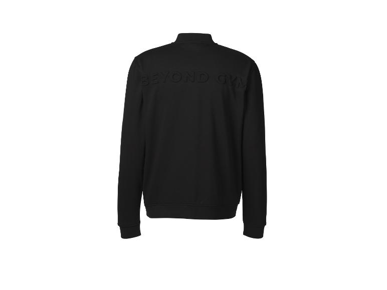 Czarna bluza Beyond Gym z zamkiem błyskawicznym i wytłoczonym logo na plecach.
