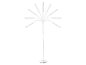 Biała lampa podłogowa z wieloma regulowanymi ramionami.