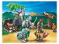 Dwóch rycerzy Playmobil z bronią i skrzynką ze skarbami.