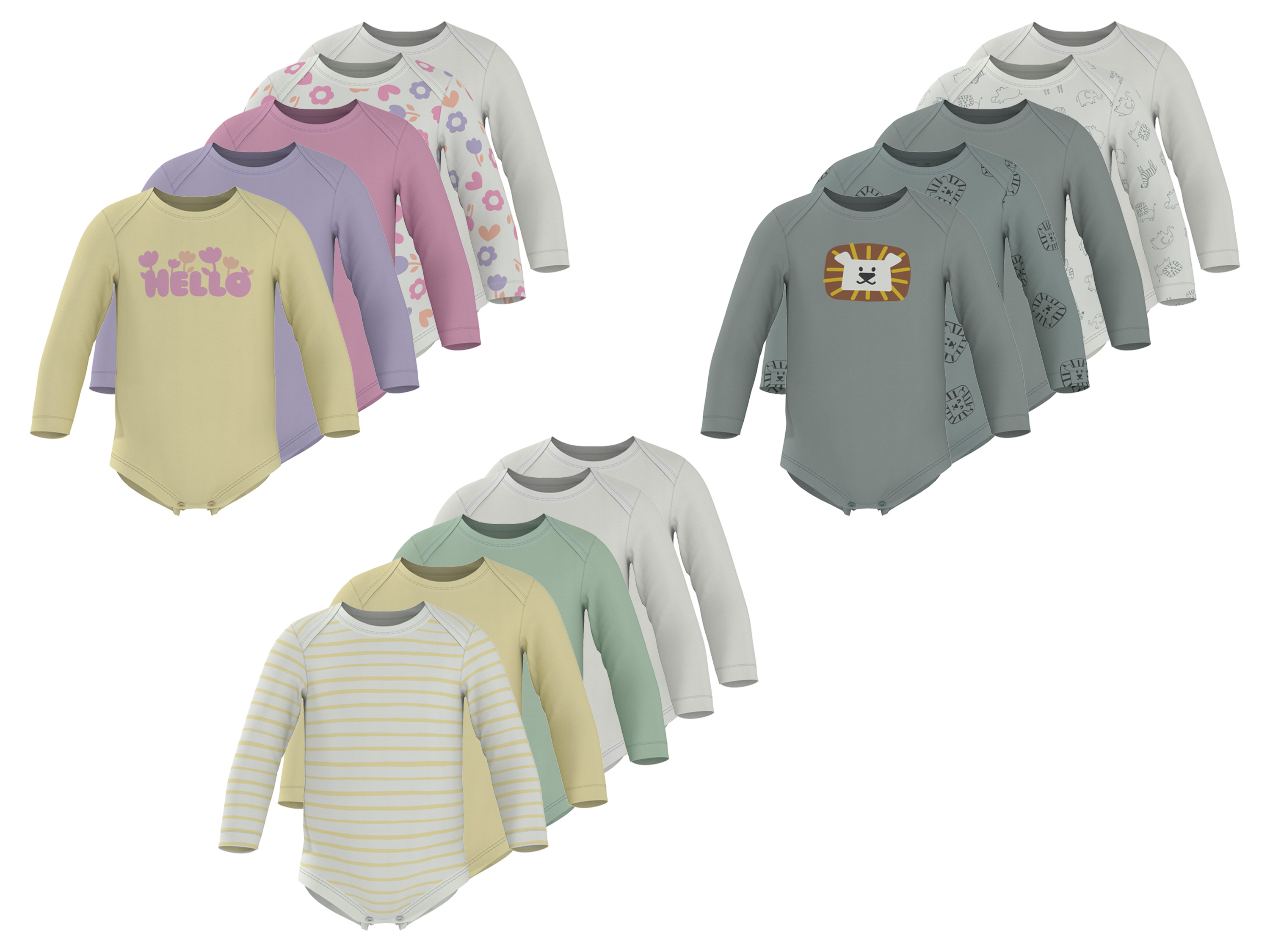 LUPILU® Body niemowlęce z długim rękawem, 5 sztuk