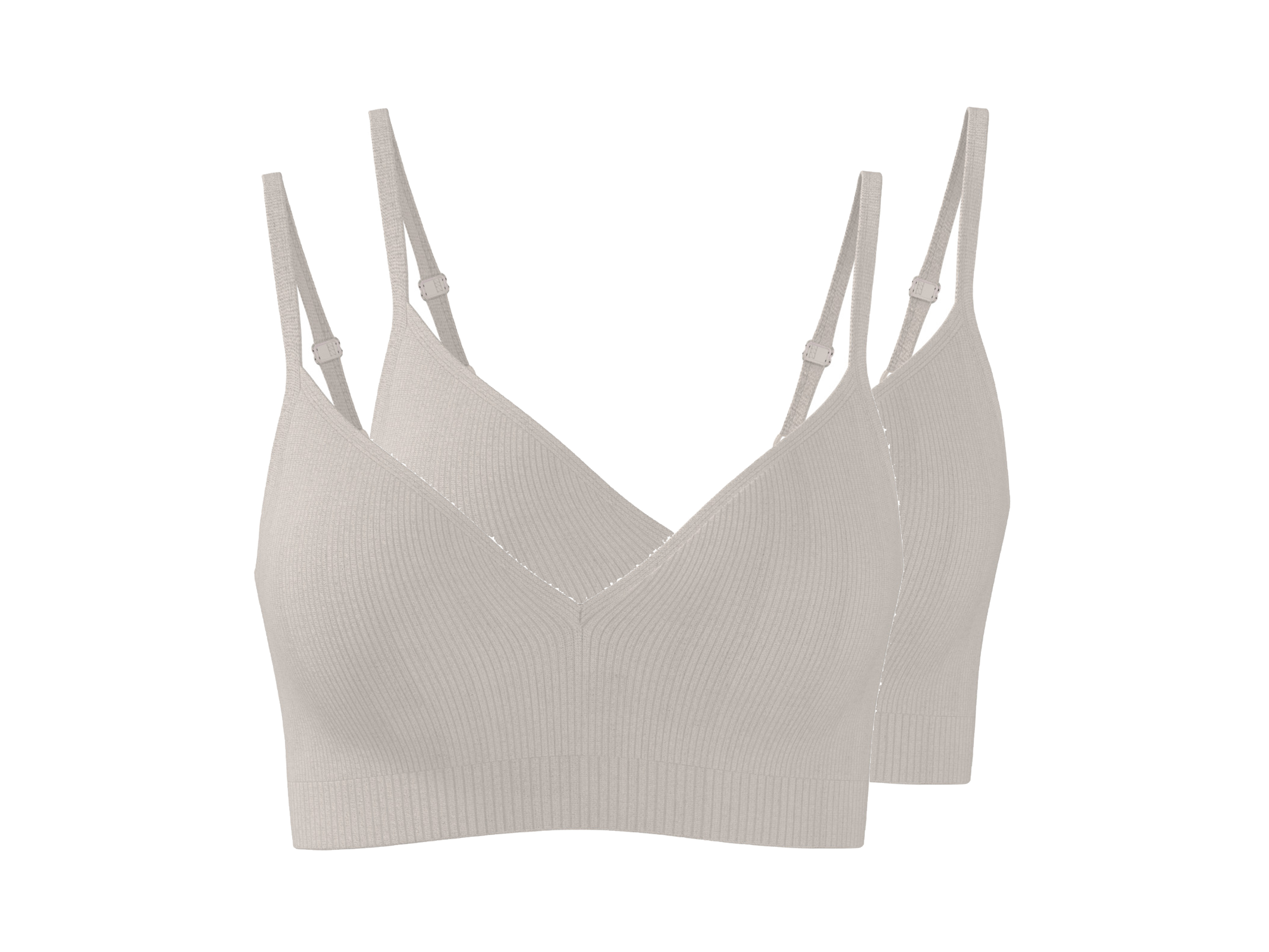ESMARA® Prążkowane biustonosze bezszwowe damskie, 2 sztuki (Szary, XL (48/50))