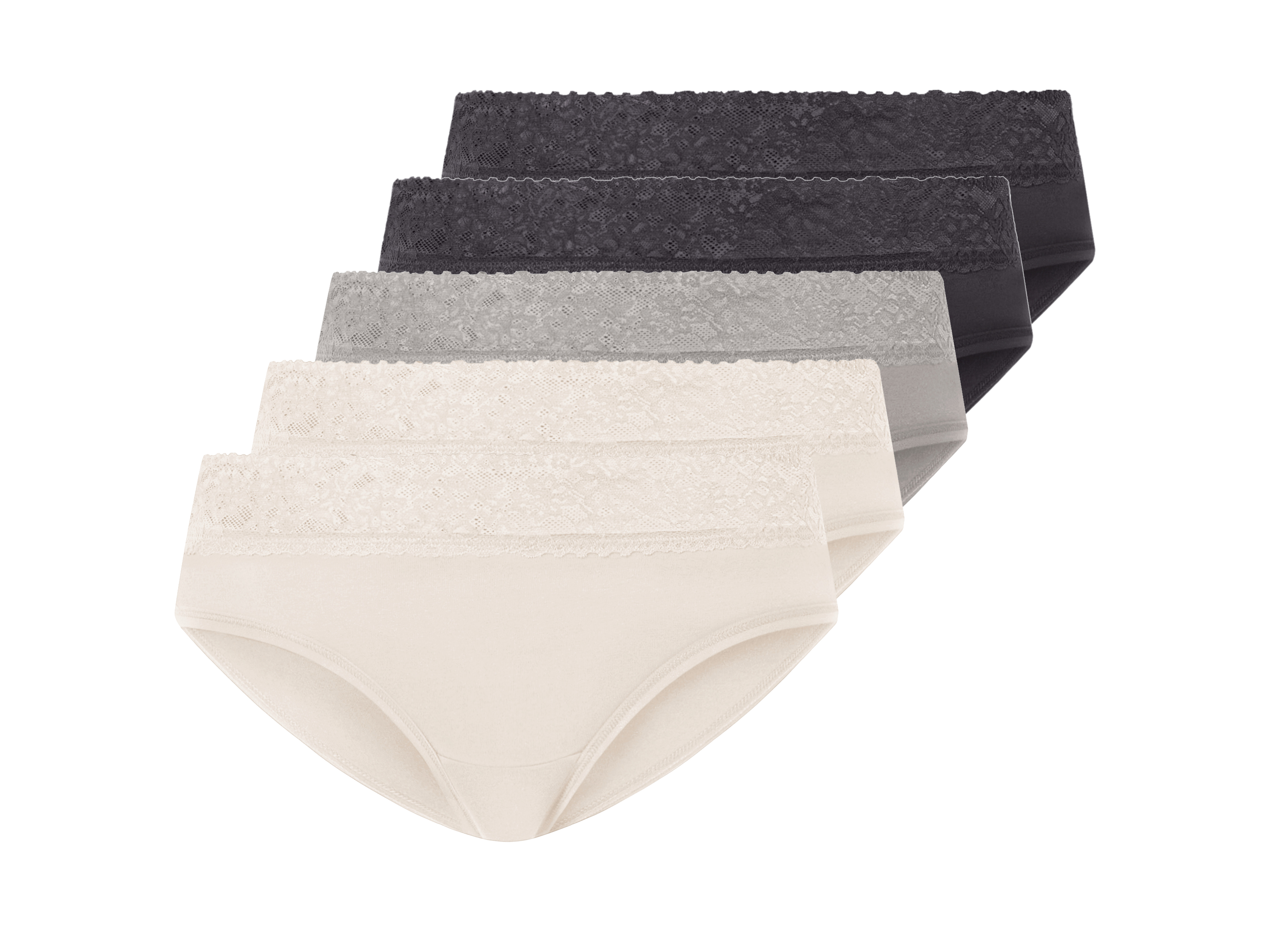 ESMARA® Majtki damskie typu hipster, 5 par (Szary/ kremowy, L(44/46))