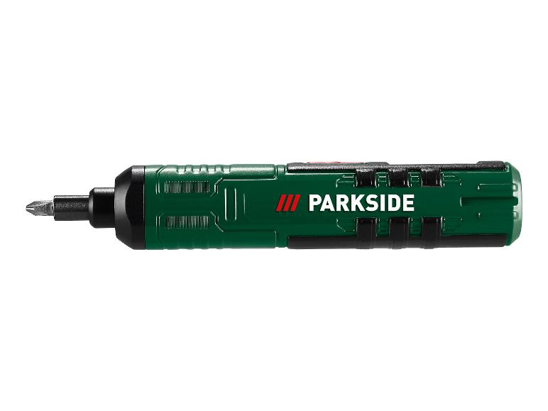 Wkrętarka elektryczna PARKSIDE w kolorze zielono-czarnym z bitem.