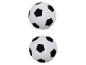 Dwie pluszowe piłki nożne w czarno-białe wzory.