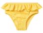 Żółte figi bikini z falbankami i teksturowanym materiałem.