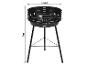Czarny grill węglowy o średnicy 33 cm i wysokości 54 cm.