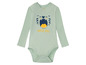 Jasnozielony body z długim rękawem dla niemowląt z nadrukiem tygrysa i napisem 'Wild One'.