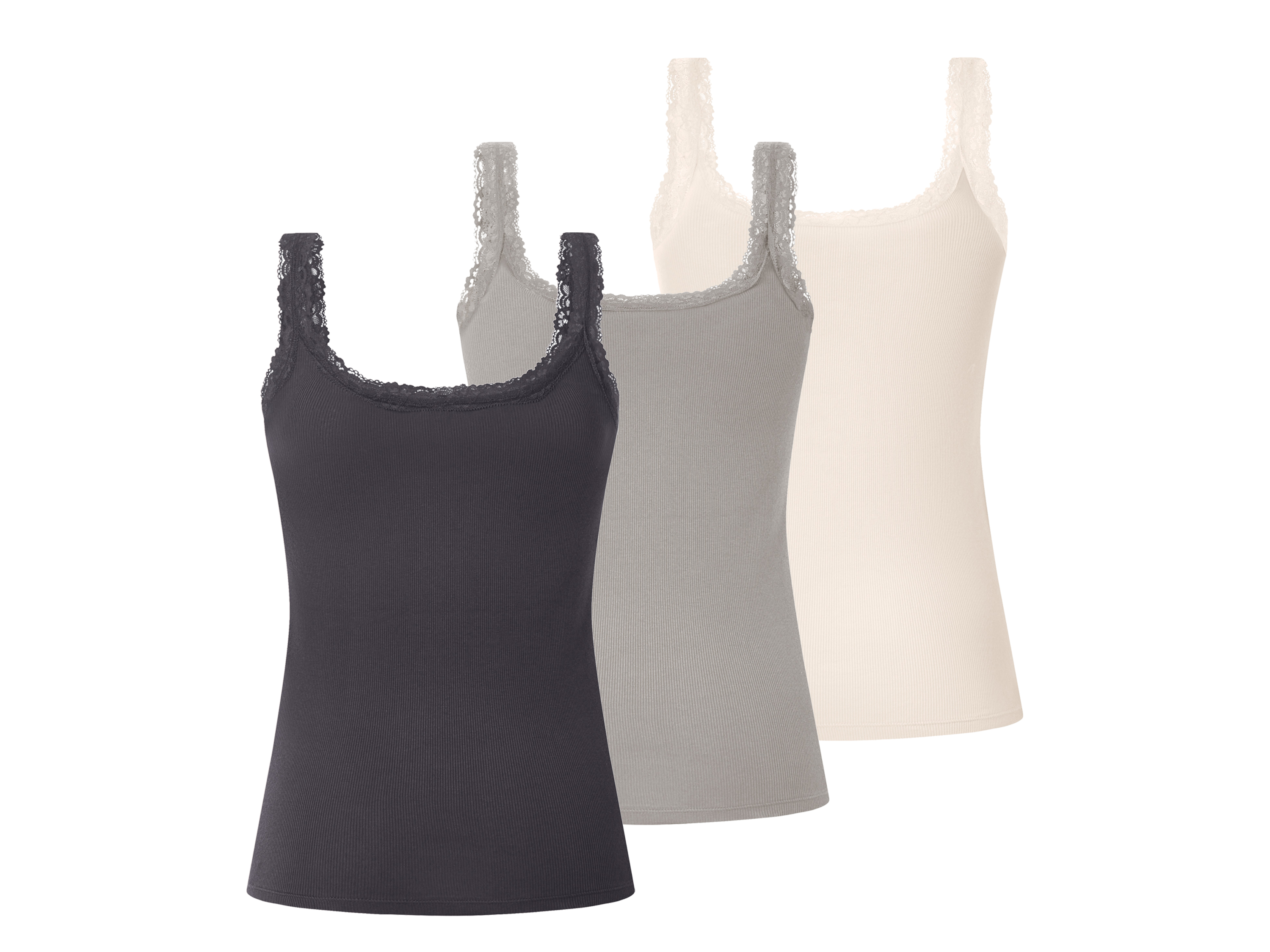 ESMARA® Topy z koronką, 3 sztuki (ciemnoszary/szary/różowy, XL (48/50))