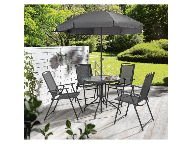 Pełny ekran: LIVARNO home Zestaw mebli ogrodowych z parasolem, 6 elementów, antracyt - zdjęcie 2