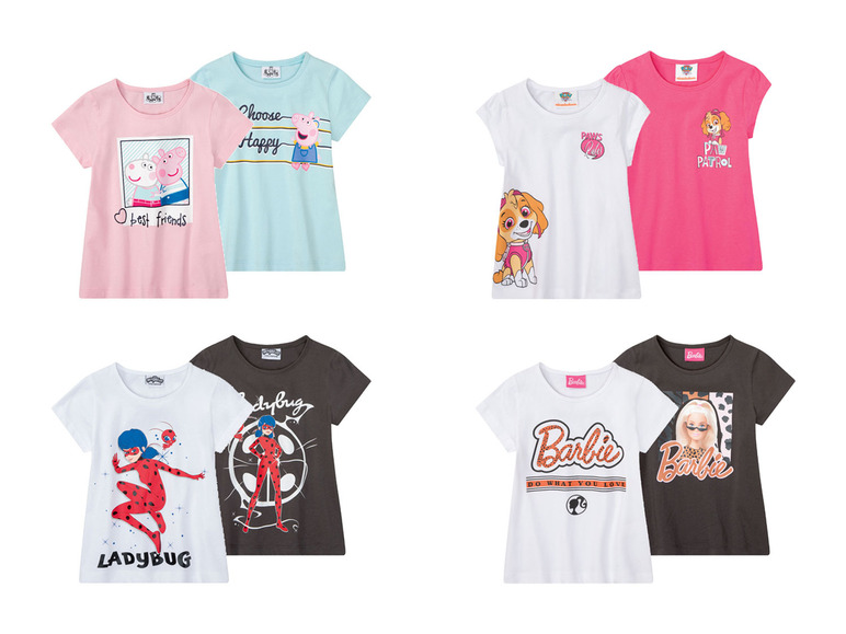 Pełny ekran: T-shirt dziewczęcy bawełniany, z bohaterami bajek, 2 sztuki - zdjęcie 1
