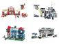 Zestawy typu Lego ze strażą pożarną, posterunkiem policji, kliniką weterynaryjną i supermarketem Lidl.