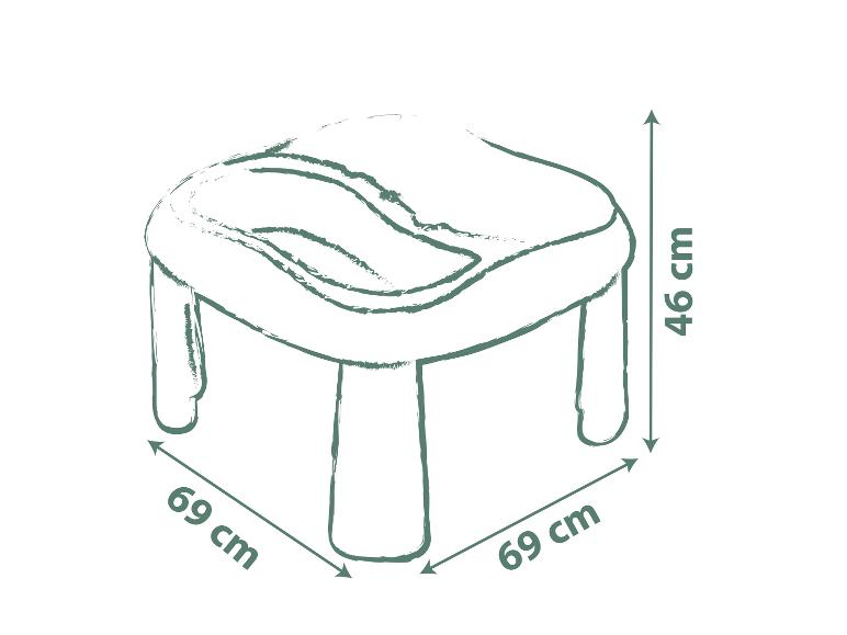 Schemat wymiarów kwadratowego stołu dziecięcego, o wymiarach 69x69x46 cm.