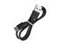 Czarny kabel ładujący USB-C do USB-A, zwinięty i zabezpieczony białą opaską.