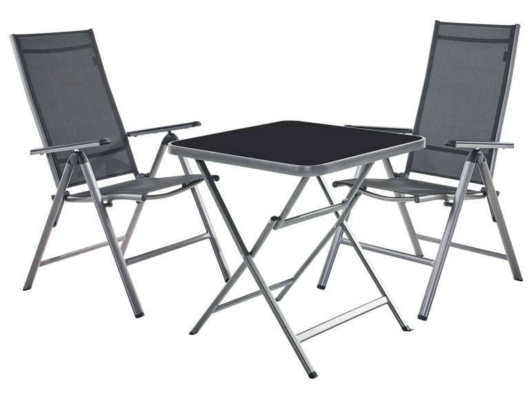 Pełny ekran: LIVARNO home Zestaw aluminiowych mebli ogrodowych Houston (stolik składany + 2 krzesła składane), szary/ srebrny - zdjęcie 2
