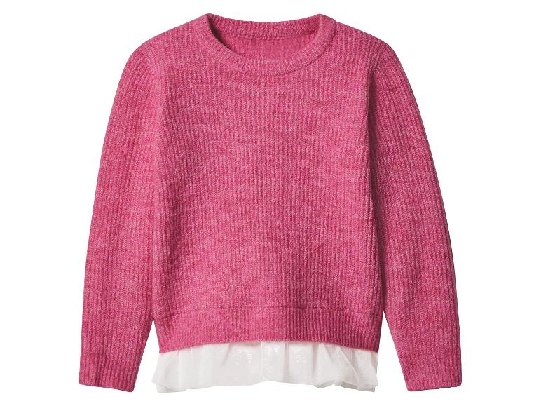 Różowy sweter dzianinowy z białą falbanką