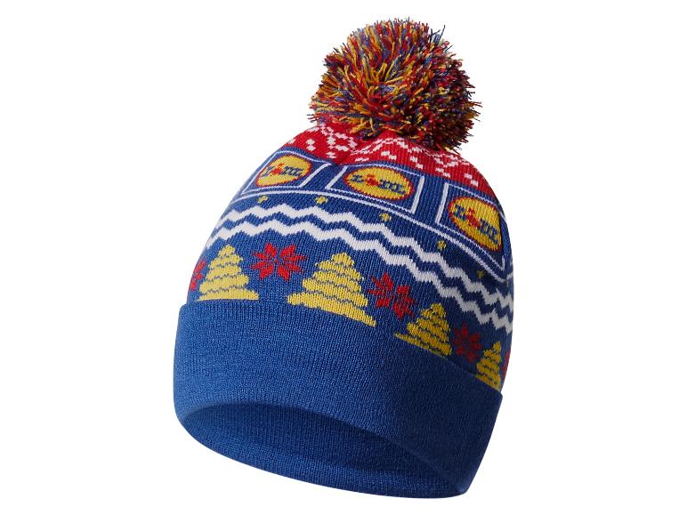 Czapka zimowa Lidl z pomponem, ze świątecznym wzorem i logo