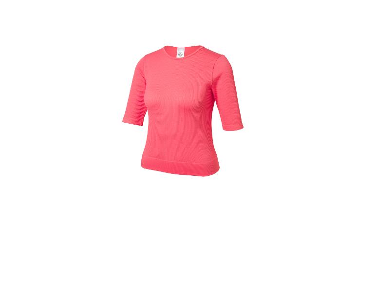 Koralowy damski T-shirt z krótkim rękawem i prążkowanym wzorem