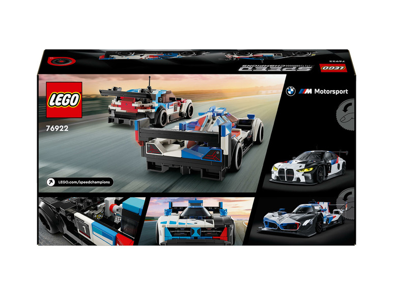 Zestaw LEGO Speed Champions z dwoma samochodami wyścigowymi BMW.