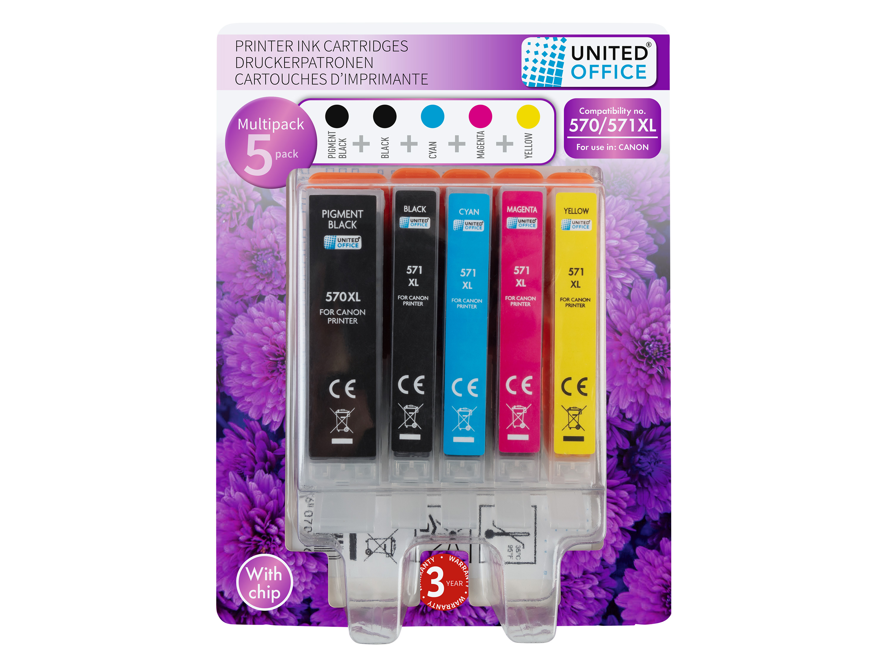 UNITED OFFICE® Wkłady atramentowe tusze do drukarki, 5 sztuk (570/571, 5-pak)